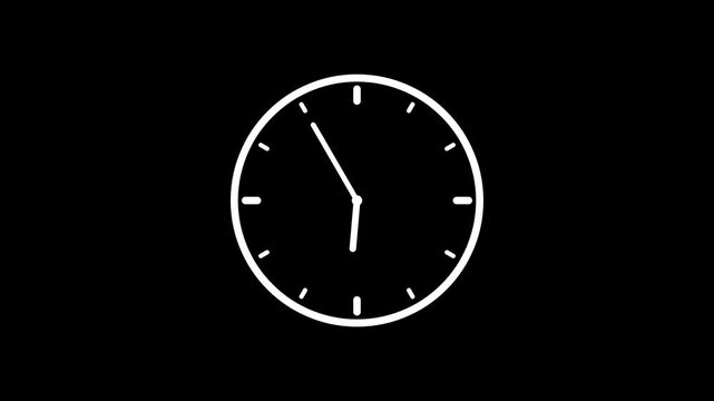 Animated clock icon with fast spinning hands counting time on black background