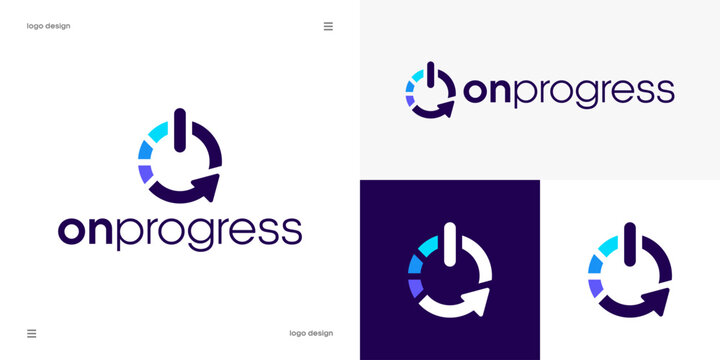 on progress logo design, time management, performance tracker, project development and loading status concept, vector icon