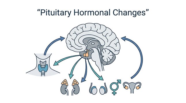 Pituitary hormonal changes diagram showing brain and endocrine gland connections