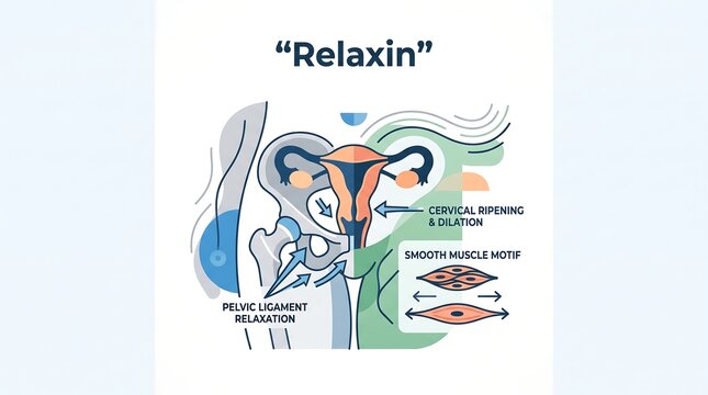 Relaxin hormone relaxes pelvic ligaments and dilates cervix for childbirth illustration