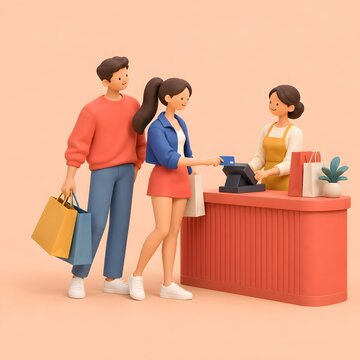 블랙프라이데이 패션 쇼핑과 온라인 구매 라이프스타일 3D 캐릭터 일러스트 Generating AI