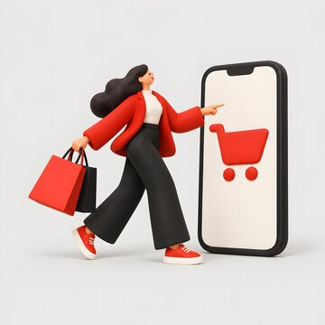 블랙프라이데이 패션 쇼핑과 온라인 구매 라이프스타일 3D 캐릭터 일러스트 Generating AI