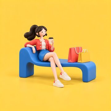 블랙프라이데이 패션 쇼핑과 온라인 구매 라이프스타일 3D 캐릭터 일러스트 Generating AI