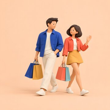 블랙프라이데이 패션 쇼핑과 온라인 구매 라이프스타일 3D 캐릭터 일러스트 Generating AI