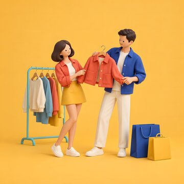 블랙프라이데이 패션 쇼핑과 온라인 구매 라이프스타일 3D 캐릭터 일러스트 Generating AI