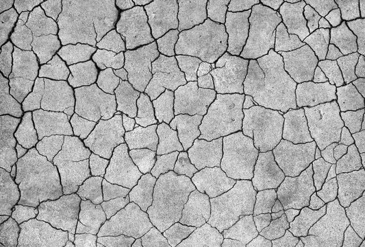 Cracked dry earth surface with irregular polygonal fissures