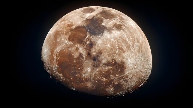 Close-up view of full moon showing detailed surface craters against dark outer space night background.
