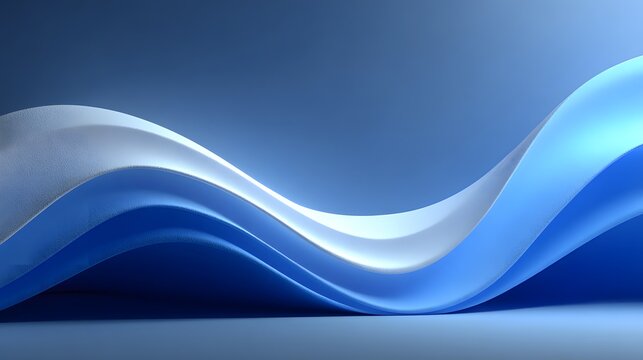 Elegant blue smooth 3D curved paper waves background with copy space for banner presentation.