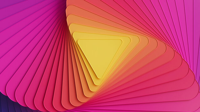 Smooth Minimalist Background of Yellow and Pink Gradient Nested Triangle Shapes.