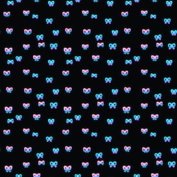 Neon bow tie pattern with pink and cyan lights