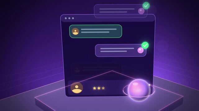 AI support chat thread with glowing orb perspective view seamless loop