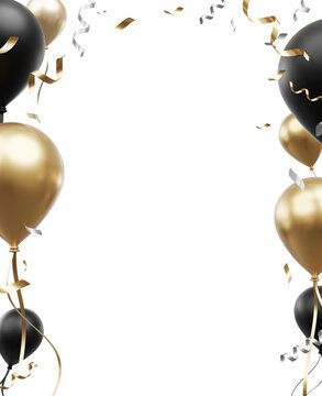 Luxury gold and black balloons on transparent background with copy space design for Black friday sale poster 3D render