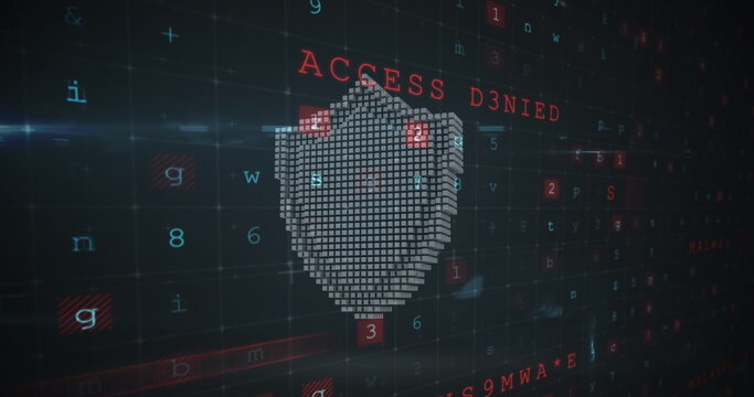 Digital shield icon on screen displaying Access Denied in cybersecurity context