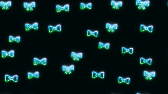 Neon bow ties pattern on black background