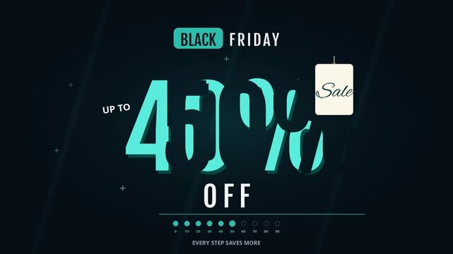 Black Friday discount counter glowing cyan numbers rising to ninety