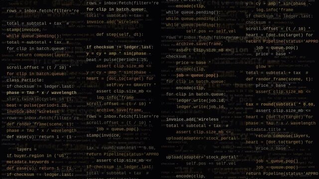 Warm gold code rain matrix parallax with falling programming symbols