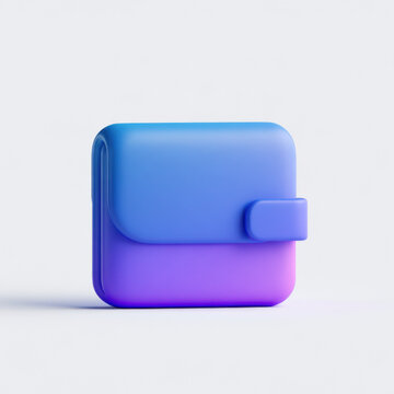 3D wallet icon, soft matte inflated style, blue and purple tones, isolated on pure white background, 