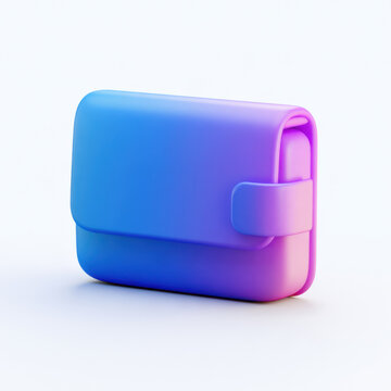 3D wallet icon, soft matte inflated style, blue and purple tones, isolated on pure white background, 