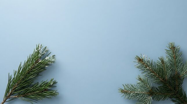 Minimalist composition with lush green plants and soft blue background