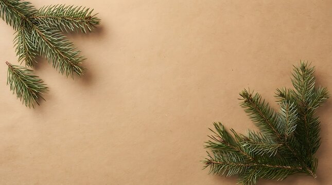 Minimalist christmas corner arrangement with pine branches and festive decorations