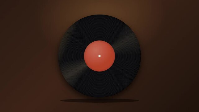 Vinyl record spinning with warm light reflections