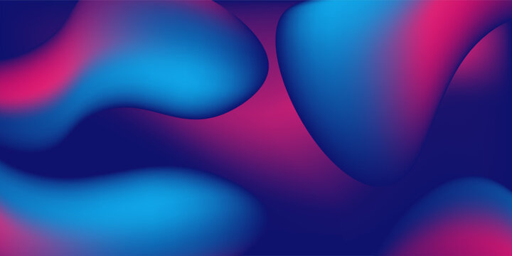 Abstract blue and purple liquid wavy shapes futuristic banner. Glowing retro waves vector background