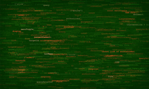 Programming computer code. Abstract visualization of coding. Digital background constructed with different symbols of code. Vector illustration.