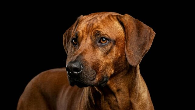 rhodesian ridgeback dog close up isolated on black background video