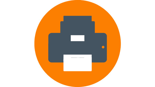 Modern digital printer graphic featuring flat vector style design elements against vivid orange circle background