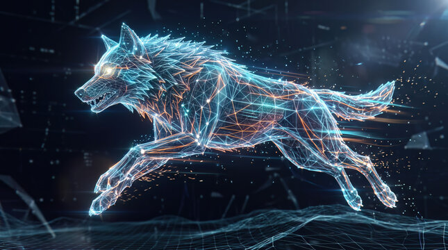 Techno wolf wireframe background