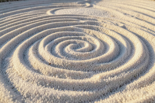 White Quartz Raked Sand Zen Garden Ripples