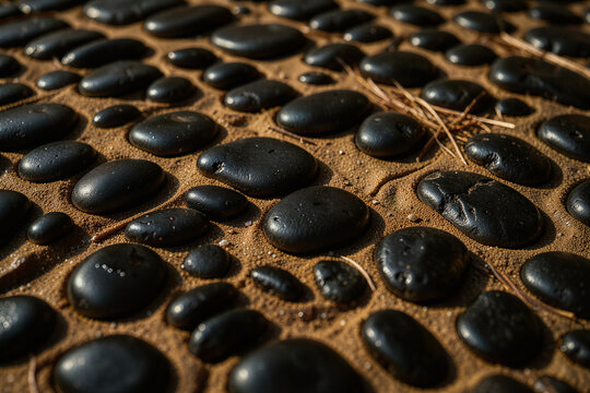 Polished Black River Pebble Zen Mosaic Texture Pattern