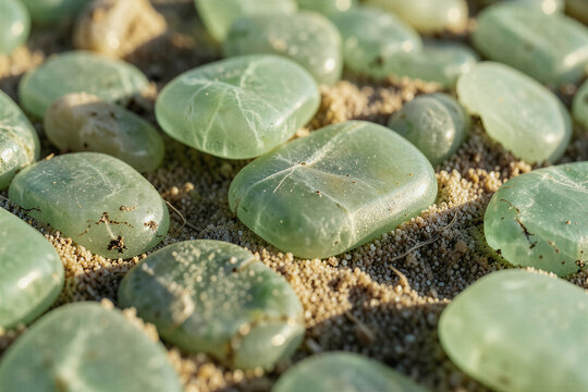 Tumbled Green Jadeite Wellness Pebbles Macro Surface