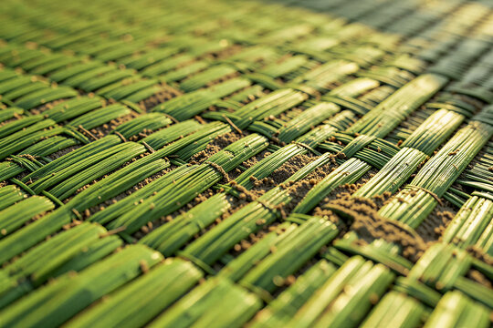 Japanese Tatami Mat Woven Igusa Rush Grass Texture Macro Background