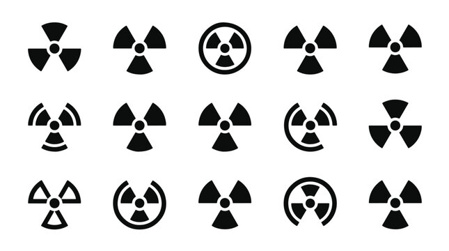 Black nuclear radiation hazard warning icons collection for scientific safety energy