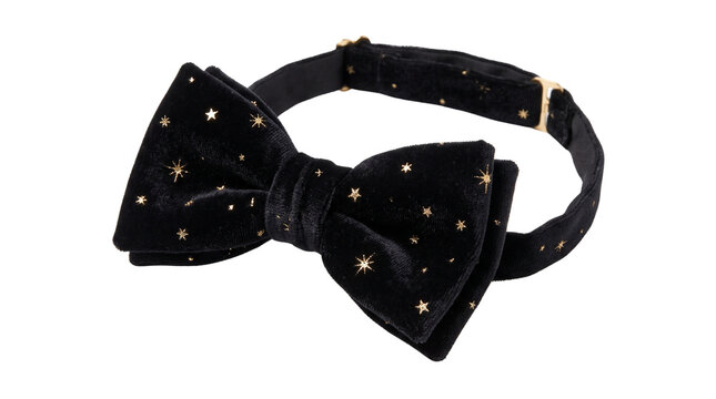 Elegant black velvet bow tie with golden star pattern decorations