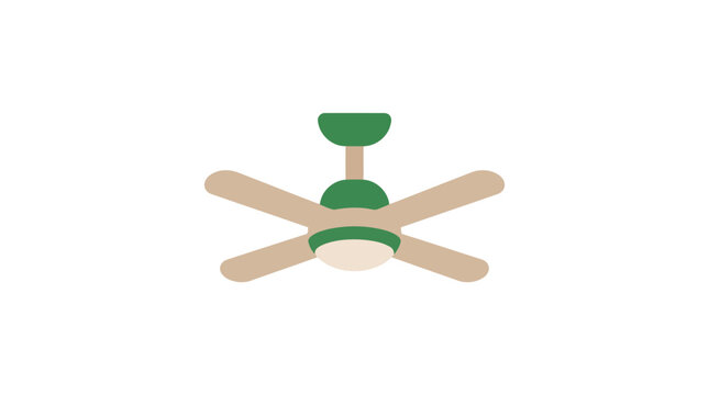 Ceiling fan with green and tan blades against a white background
