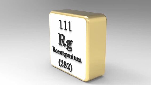3D Rotating Roentgenium Rg Element From Periodic Table, 90 Degree Rotation, Scientific Chemistry Concept, 4K Clean Render