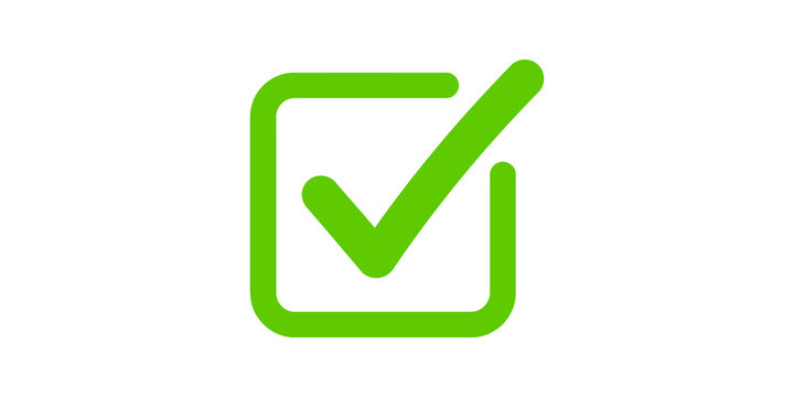 Green check mark inside rounded square frame for task completion and validation use.