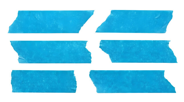 Blue painters tape strips isolated on transparent background with