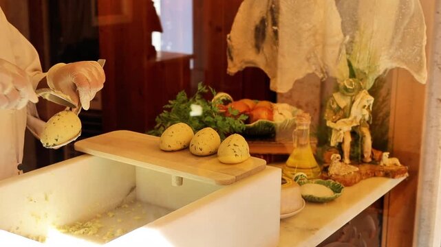 Traditional Portuguese Codfish Cakes Being Prepared by Hand in Lisbon, Portugal