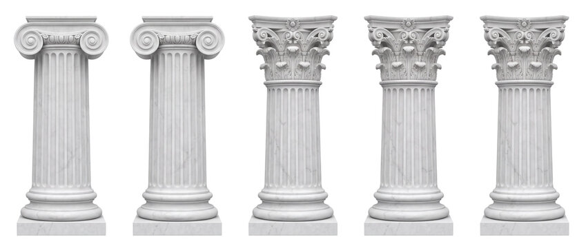 Marble Greek columns standing against black