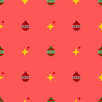 Christmas Baubles and Stars Seamless Pattern Background, suitable for wallpaper, packaging or paper design, textile design