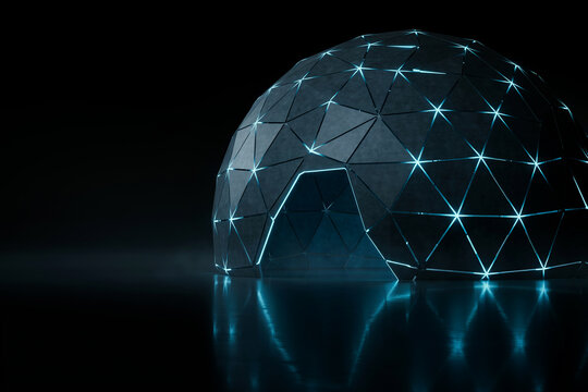 Geodesic dome with brightly lit node joints