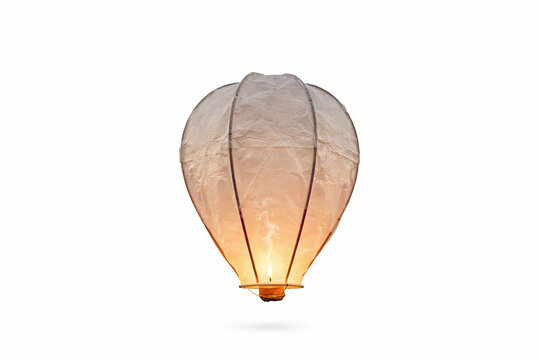 Glowing paper sky lantern isolated on transparent background for celebration and night events