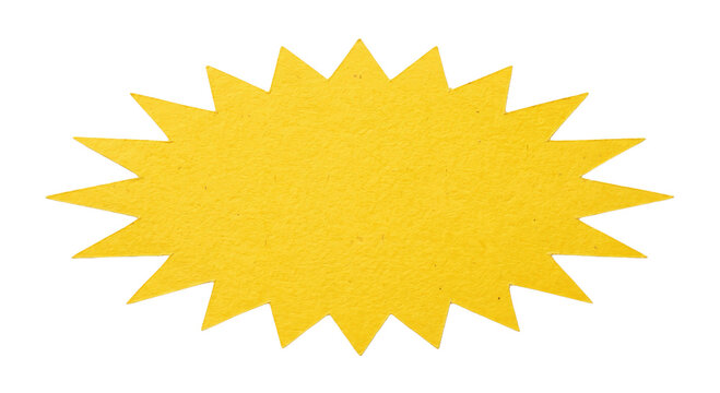 Bright yellow textured paper starburst shape with sharp jagged rays and an open center