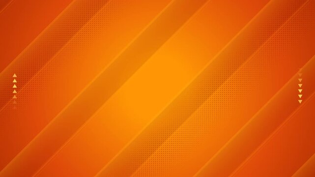 Dynamic orange background with diagonal geometric stripes, dot matrix textures, and moving arrows. Modern motion graphic loop ideal for corporate business and digital tech presentations.