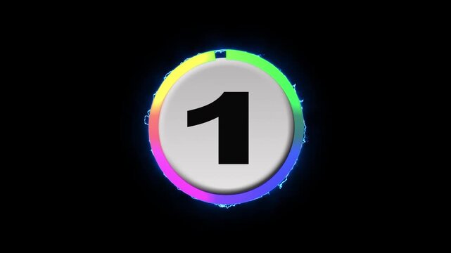 Neon Circular Countdown Timer from 5 to 0 with Electric Glow on Black Background