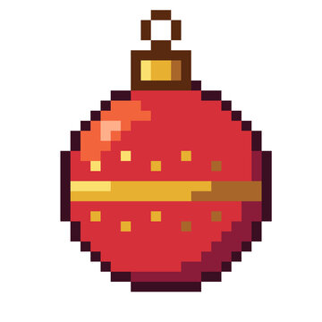 Pixel Art Red Christmas Ornament Bauble with Gold Band Icon