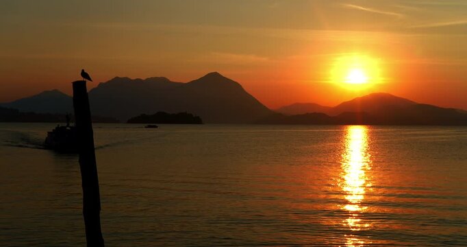 Sunrise view over lake Maggiore in Italy.